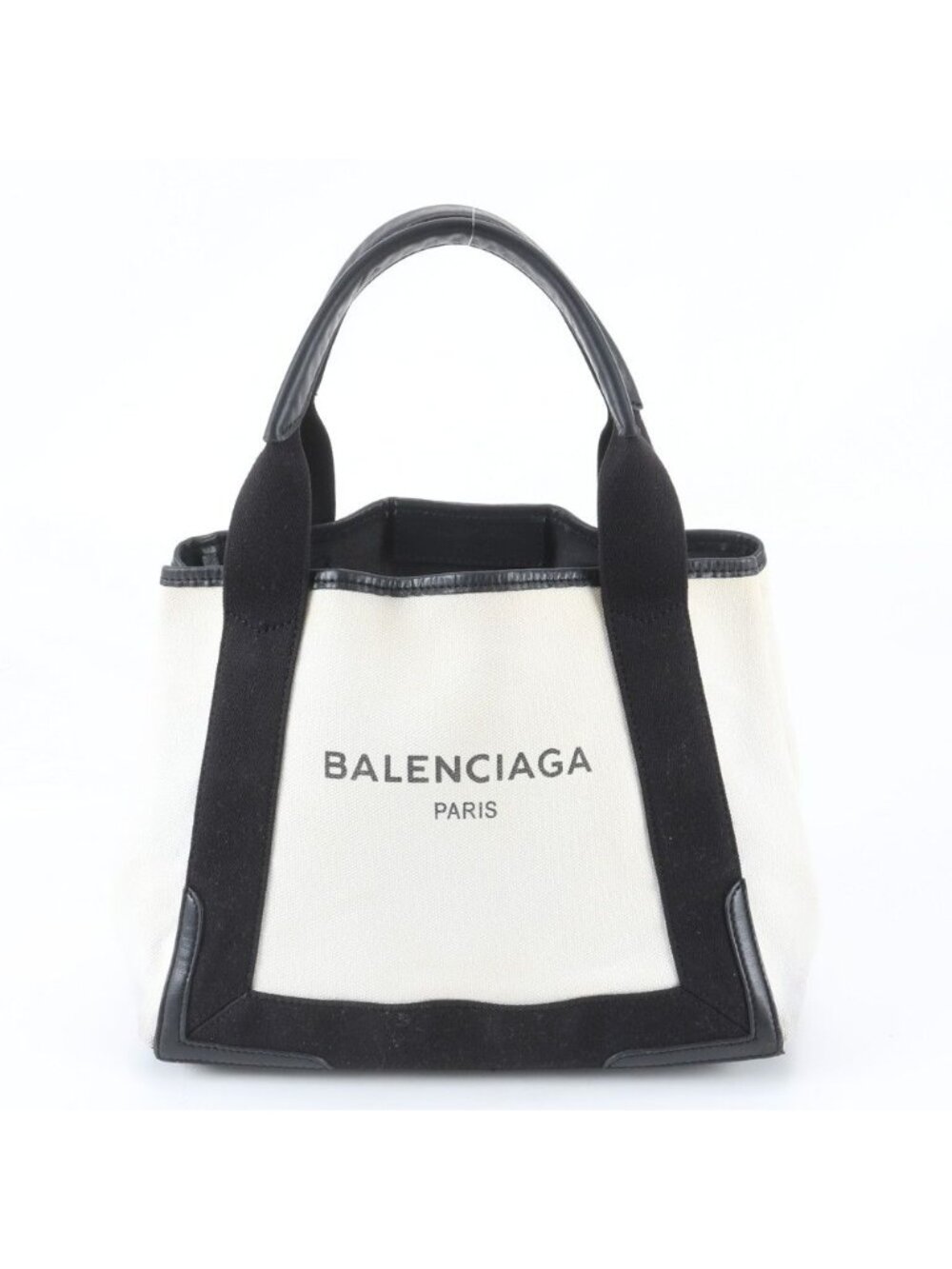 Balenciaga Navy Cabas Leather Canvas Tote